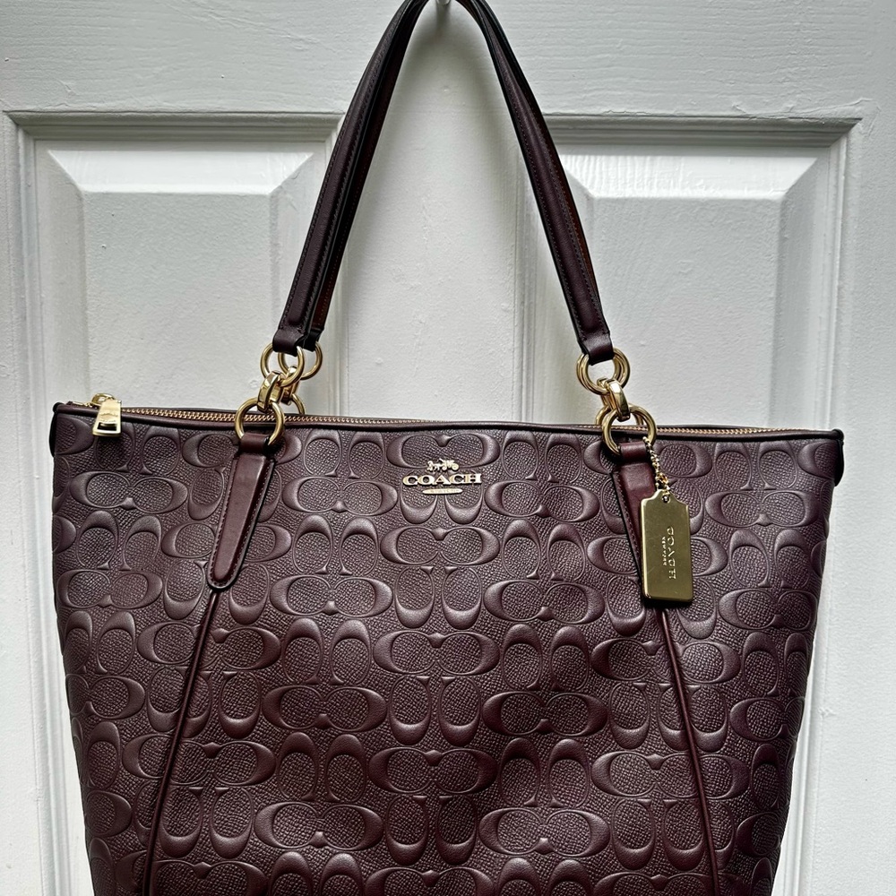 Coach Dark Oxblood Embossed Leather Tote